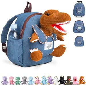 naturally kids small dinosaur backpack – dinosaur toys for kids 3-5 – toddler backpack for boy girl w stuffed animal – gifts for 3 year old boy – w pockets & reflective logo – backpack w brown t rex