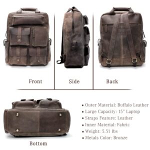 LUXEORIA Genuine Leather Travel Backpack for Women & Men, School Backpack for Boys & Girls, Handmade Retro Style Large Backpack, Laptop Backpack for Office | (17"X14"X6" - Retro - Hunter Brown)