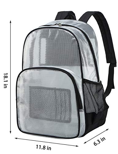 Mygreen Clear Transparent PVC School Backpack/Outdoor Backpack with Black Trim (Black, Large)