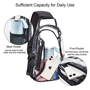 Clear Sling Bag, Stadium Approved Small PVC Crossbody Backpack, Transparent Casual Chest Daypack for Hiking, Stadium or Concerts, Black