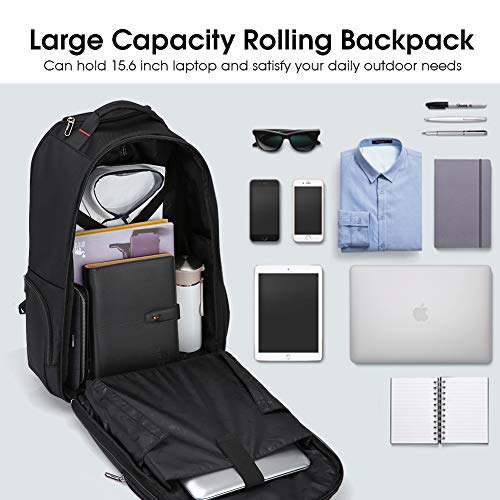 OIWAS Rolling Backpack for Laptop Large Wheeled School Bookbag Roller Daypack Travel Business Bags Suitcase Men Women