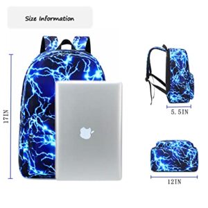 mezhsa Boy School Backpack Elementary Middle Lightning Bookbag Laptop Teenager Waterproof Lightweight 17 Inches (Blue)