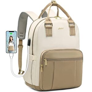 laptop backpack women student bookbag: 15.6 inch stylish nurse computer back pack teacher travel bags with usb charging port casual backpack small business work book bags for college school gift khaki