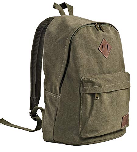 seemeroad Canvas School Laptop Backpack , Durable Rucksack, Travel Notebook Bag, for Men Women Military Green One_Size
