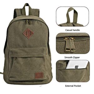seemeroad Canvas School Laptop Backpack , Durable Rucksack, Travel Notebook Bag, for Men Women Military Green One_Size