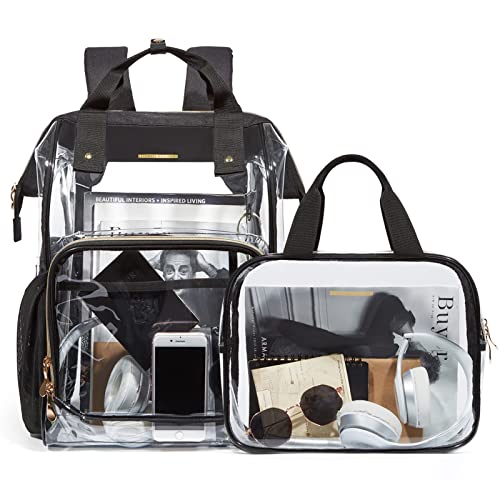 LIGHT FLIGHT Clear Backpack Heavy Duty Transparent Backpack Set See Through Bookbags Durable Backpacks for School, Security, Black