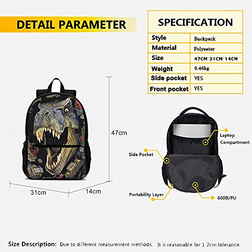 AMYATLIY 3Pcs Dinosaur Backpack with Lunch Box Shcool bag Bookbag for Kids Boys Fans Gifts (Color 1) Medium
