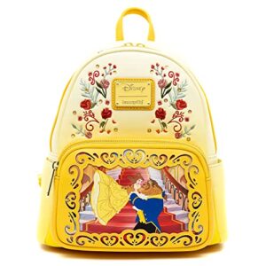 loungefly disney beauty and the beast, princess stories series belle mini backpack, ballroom