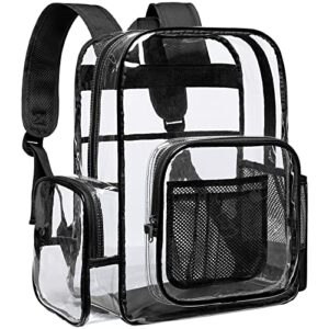packism clear backpack, large clear backpack heavy duty sturdy shape transparent backpack, pvc see through backpack clear bookbag for student, school, workplace, travel, black