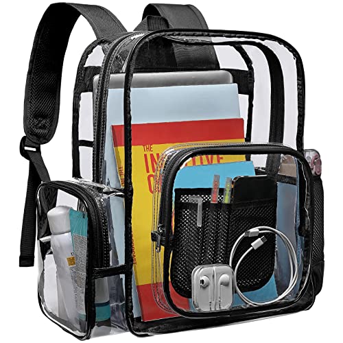 PACKISM Clear Backpack, Large Clear Backpack Heavy Duty Sturdy Shape Transparent Backpack, PVC See Through Backpack Clear Bookbag for Student, School, Workplace, Travel, Black