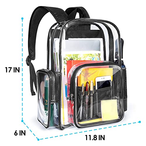 PACKISM Clear Backpack, Large Clear Backpack Heavy Duty Sturdy Shape Transparent Backpack, PVC See Through Backpack Clear Bookbag for Student, School, Workplace, Travel, Black