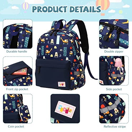 mygreen Toddler Backpack Car Colorful Truck Kids Backpack for Boys and Girls Cute Bus Preschool Bag Kindergarten Schoolbag With Chest Strap Truck Blue