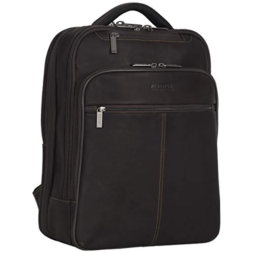Kenneth Cole Reaction Manhattan Commuter Slim Backpack 16" Laptop Computer & Tablet Travel, Business, Work, School Bookbag, Brown, Colombian Leather