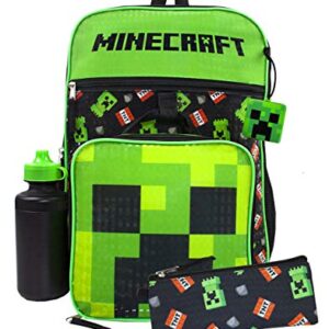 Minecraft Creeper Backpack TNT 5 Piece Set Lunch Box Pencil Case Bottle One Size