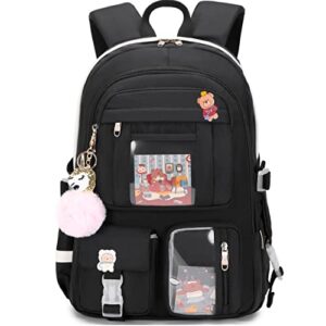 Laptop Backpacks 16 Inch School Bag College Backpack Large Travel Daypack Kawaii Bookbags for Teens Girls Women Students (Black)