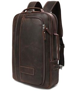 lannsyne men’s full grain leather expandable 15.6 laptop backpack tote shoulder travel bag rucksack