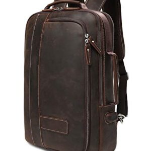 LANNSYNE Men's Full Grain Leather Expandable 15.6 Laptop Backpack Tote Shoulder Travel Bag Rucksack