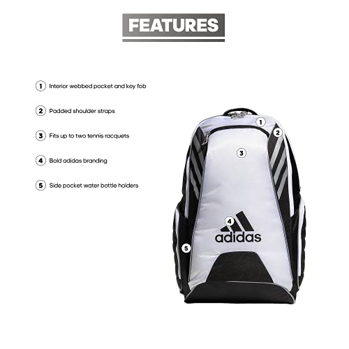 adidas Tour Tennis Racquet Backpack, Black/White/Silver Metallic, One Size