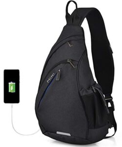 hanke sling bag men backpack unisex one shoulder bag hiking travel backpack crossbody with usb port for men women versatile casual daypack-19 inch,black