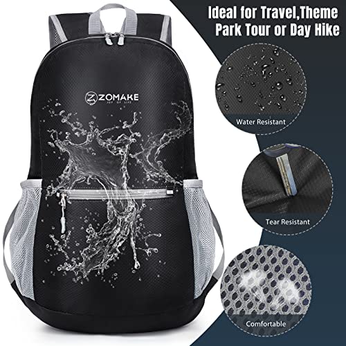 ZOMAKE Ultra Lightweight Hiking Backpack 20L - Water Resistant Small Backpack Packable Daypack for Women Men(Black)