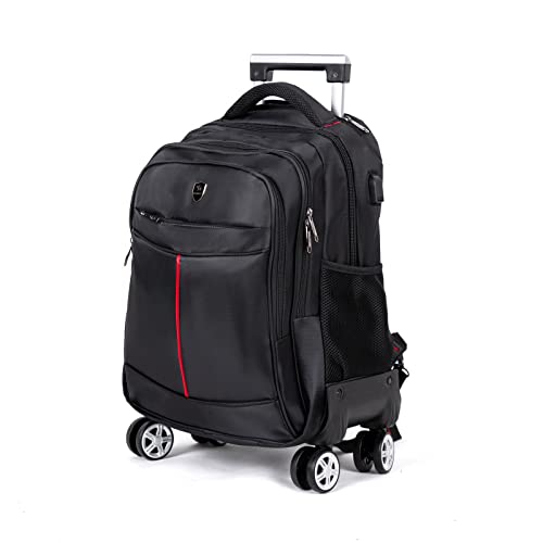 Temilla Rolling Backpack with 4 Wheels，360° Rotating Waterproof backpack with wheels，Computer Bag With Rollers And USB for Men Women, Fit 15.6 Inch laptop,For Tourism Business School