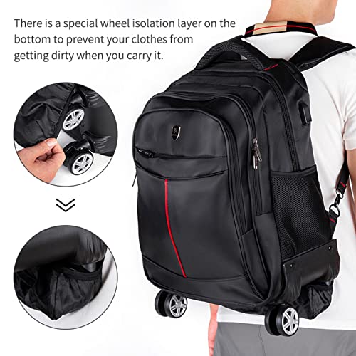 Temilla Rolling Backpack with 4 Wheels，360° Rotating Waterproof backpack with wheels，Computer Bag With Rollers And USB for Men Women, Fit 15.6 Inch laptop,For Tourism Business School