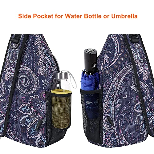 MOSISO Sling Backpack,Travel Hiking Daypack Pattern Rope Crossbody Shoulder Bag, Navy Blue Base Totem Texture