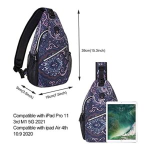 MOSISO Sling Backpack,Travel Hiking Daypack Pattern Rope Crossbody Shoulder Bag, Navy Blue Base Totem Texture