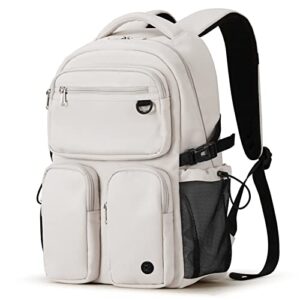 mixi travel laptop backpack, lightweight durable school bookbag men woman 15.6″ computer bag, water resistant outdoor hiking backpacks with multifunction pockets, 17 inch, beige
