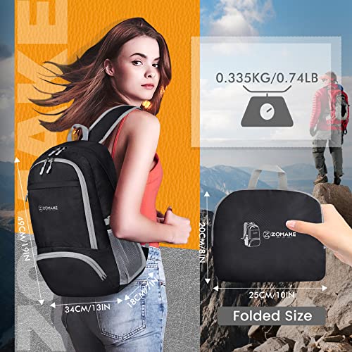 ZOMAKE Lightweight Packable Backpack 30L - Foldable Hiking Backpacks Water Resistant Compact Folding Daypack for Travel(Black)