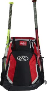 rawlings r500 series baseball/softball backpack, scarlet, 17.5˝ h x 15.5˝ w x 8.5˝ d