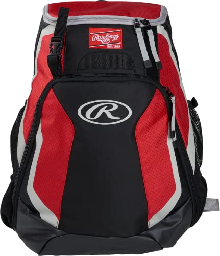 Rawlings R500 Series Baseball/Softball Backpack, Scarlet, 17.5˝ H x 15.5˝ W x 8.5˝ D