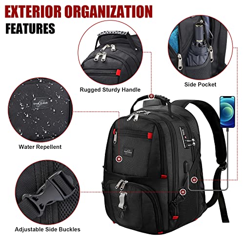 STAR CLOUD Basic Model Extra Large 50L Travel Laptop Backpack with Anti-Theft Lock and TSA Approved 17.3 Inch Compartment - Water Repellent, Lightweight Bookbag with USB Charging Port for Men, Women, College and School