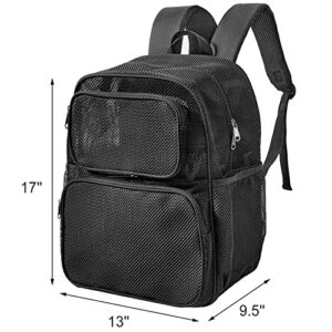 Large Mesh Backpack, Semi-transparent Student Backpack, See Through Mesh School Backpack with Bungee and Comfort Padded Straps for Travel, Swimming, Beach, Outdoor Sports