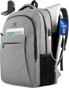 totwo travel laptop backpack, 17 inch laptop backpack, durable large tsa approved backpack with laptop compartment, business computer backpack with usb port college backpack gifts for women men, grey