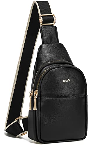 Peyorom Small Crossbody Sling Bag for Women, Vegan Leather Chest Bags Sling Backpack Hiking Travel Daypack Black