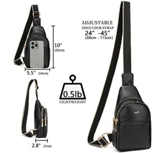 Peyorom Small Crossbody Sling Bag for Women, Vegan Leather Chest Bags Sling Backpack Hiking Travel Daypack Black