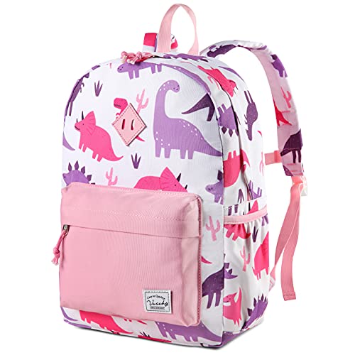 VASCHY Kids Backpack for Girls, Cute Dinosaur Lightweight Backpack for Toddlers Daycare Preschool Little Girls Pink