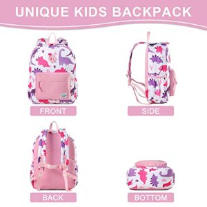 VASCHY Kids Backpack for Girls, Cute Dinosaur Lightweight Backpack for Toddlers Daycare Preschool Little Girls Pink