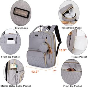 Herald 15.6 inch Laptop Backpack with Lunch Compartment for Women Men, Quilted Insulated Cooler College School Computer Bookbag Water Resistant Leak-proof Food Bag for Work Beach Camping Picnic Hiking