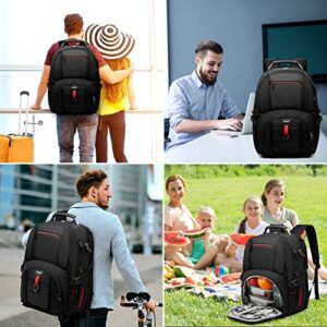 YORANG Lunch Backpack, Insulated Cooler Backpack with Lunch Box, Extra Large Travel TSA Friendly Water Resistant Laptop Backpack, Computer College School Bookbag Work Backpack for Women Men 17.3 Inch