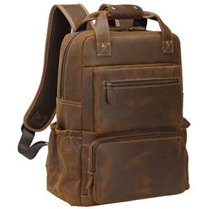 tiding men’s leather 17 inch laptop backpack large capacity business travel office daypacks brown