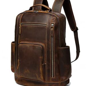 LANNSYNE Men's Vintage Full Grain Leather Backpack for 16" Laptop Travel Hiking Camping Rucksack