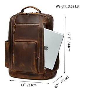 LANNSYNE Men's Vintage Full Grain Leather Backpack for 16" Laptop Travel Hiking Camping Rucksack