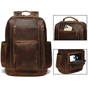 LANNSYNE Men's Vintage Full Grain Leather Backpack for 16" Laptop Travel Hiking Camping Rucksack