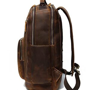 LANNSYNE Men's Vintage Full Grain Leather Backpack for 16" Laptop Travel Hiking Camping Rucksack