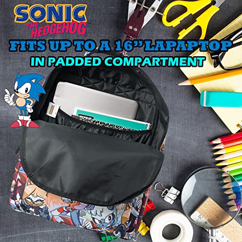 AI ACCESSORY INNOVATIONS Sonic The Hedgehog for Boys & Girls, Anime School Bag with Front & Side Pockets, Durable Nylon Gaming Bookbag with Padded Top Handle, Adjustable Straps