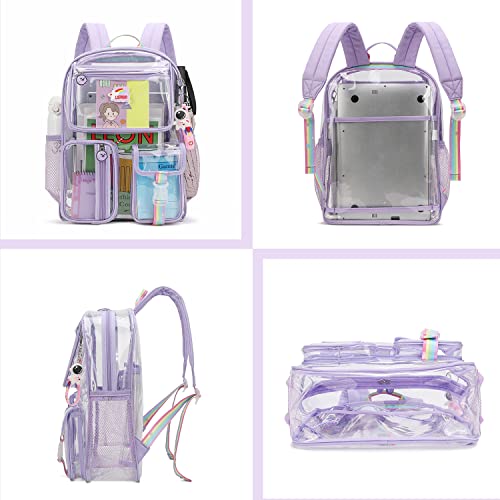 AUOBAG Clear backpack for girls Backpacks elementary Bookbags Middle School bags Women Casual Daypack Send pendant (Purple)