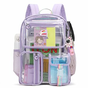 auobag clear backpack for girls backpacks elementary bookbags middle school bags women casual daypack send pendant (purple)