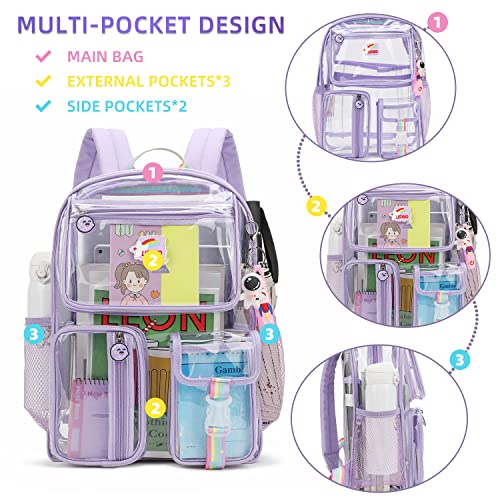 AUOBAG Clear backpack for girls Backpacks elementary Bookbags Middle School bags Women Casual Daypack Send pendant (Purple)